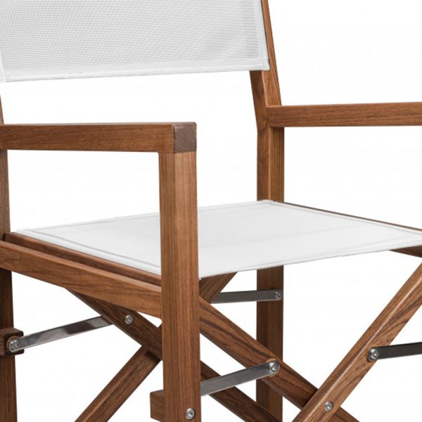 23" White and Natural Wood Solid Wood Indoor Outdoor Director Chair - Image 3