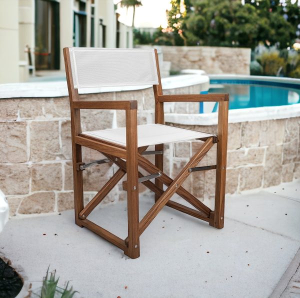 23" White and Natural Wood Solid Wood Indoor Outdoor Director Chair - Image 2