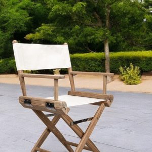 23" Brown and Ivory and Natural Wood Solid Wood Indoor Outdoor Director Chair