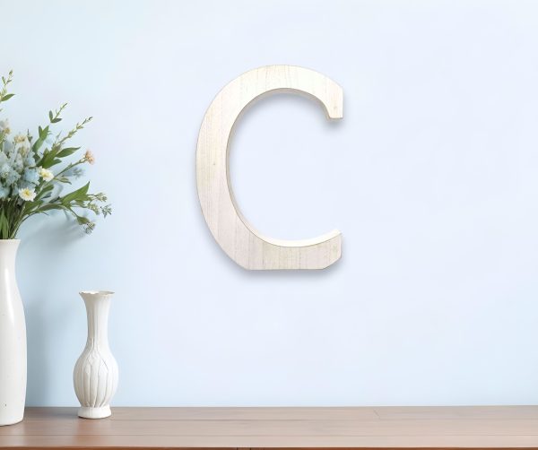16" White Distressed Wood Letter C Tabletop Sculpture - Image 2