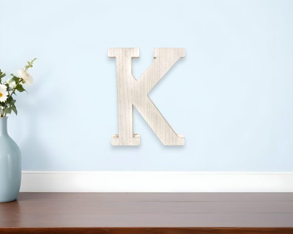 16" White Distressed Wood Letter K Tabletop Sculpture - Image 2