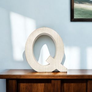 16" Distressed White Wash Wooden Initial Letter Q Sculpture