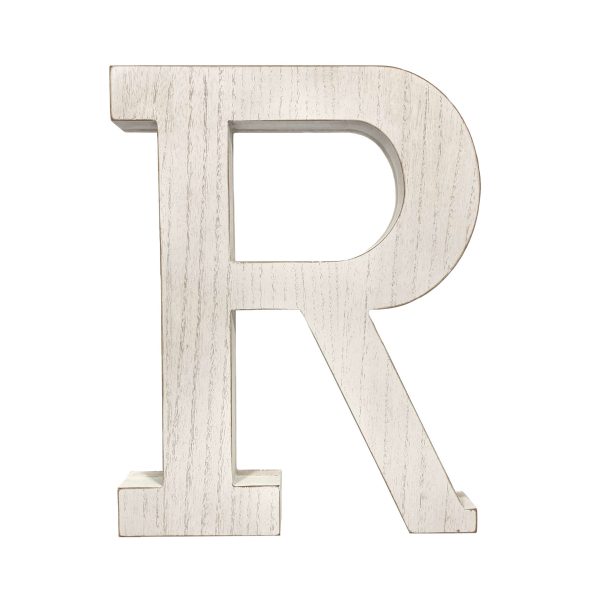 16" White Distressed Wood Letter R Tabletop Sculpture - Image 2