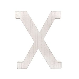 16" Distressed White Wash Wooden Initial Letter X Sculpture