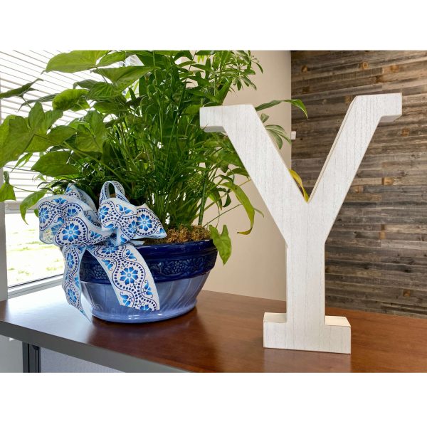 16" Distressed White Wash Wooden Initial Letter Y Sculpture - Image 3
