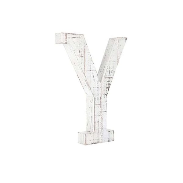 16" Distressed White Wash Wooden Initial Letter Y Sculpture - Image 2