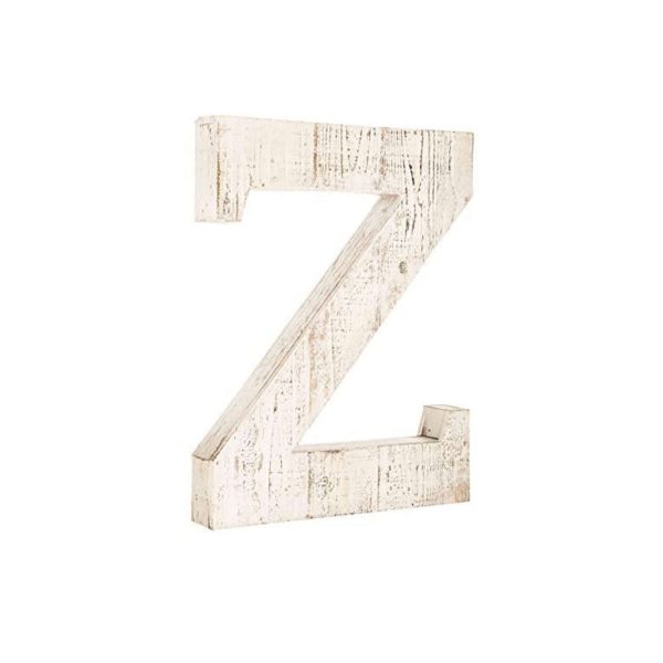 16" Distressed White Wash Wooden Initial Letter Z Sculpture - Image 2