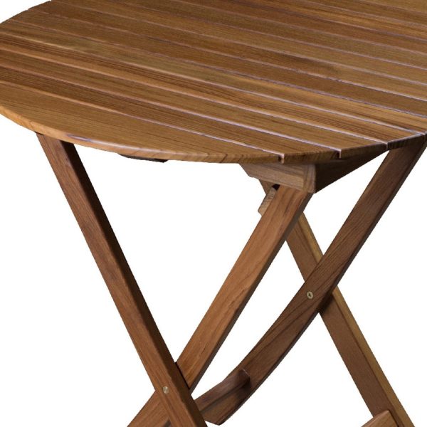 30" Brown Rounded Solid Wood Folding Outdoor Side Table - Image 3