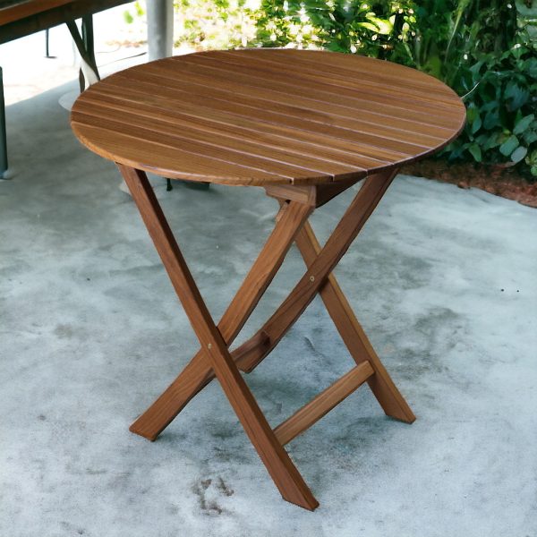 30" Brown Rounded Solid Wood Folding Outdoor Side Table - Image 2