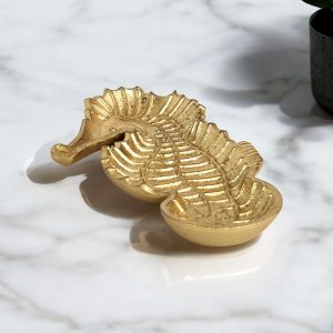 10" Gold Sea Horse Cast Iron Vanity Tray