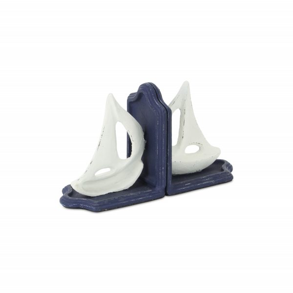 Set Of Two 5" Blue Cast Iron Boat Bookends - Image 3