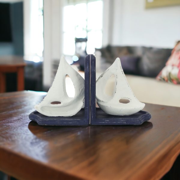 Set Of Two 5" Blue Cast Iron Boat Bookends - Image 2