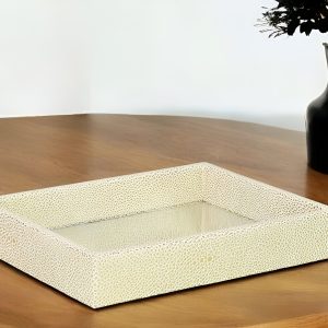 10" White and Gold Rectangular Wood Handmade Serving Tray