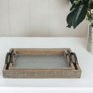 Set of Two Gray Metal Handmade Serving Tray With Handles