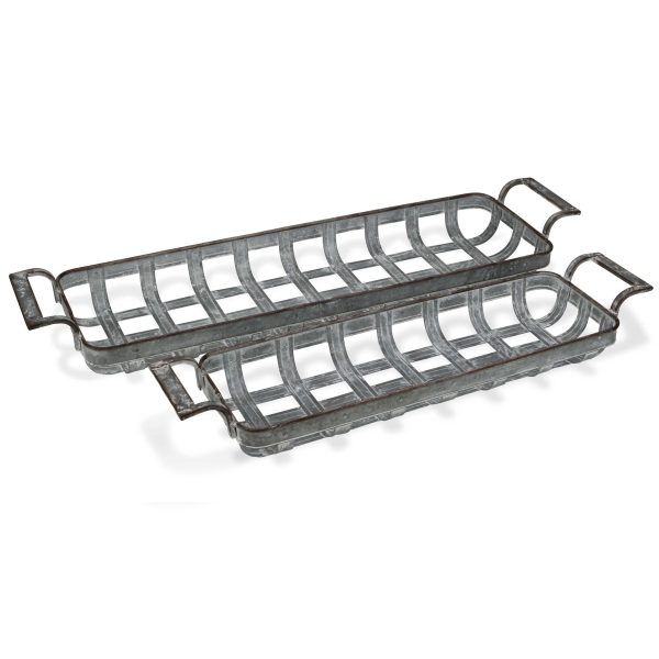 Set of Two Gray Metal Handmade Tray With Handles - Image 2