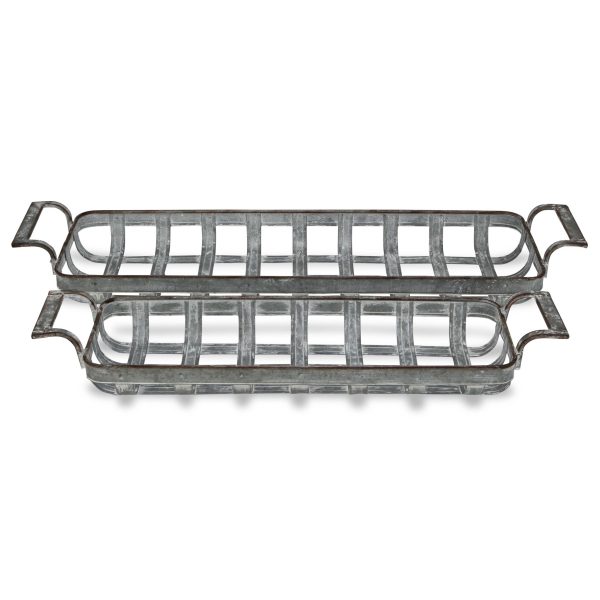 Set of Two Gray Metal Handmade Tray With Handles - Image 3