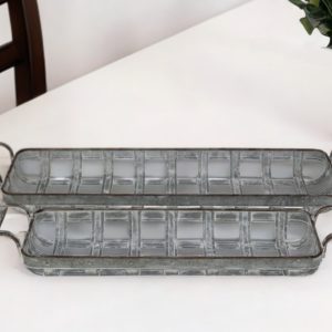 Set of Two Gray Metal Handmade Tray With Handles