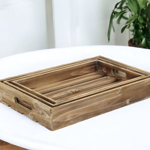 19" Brown Rectangular Wood Handmade Tray With Handles