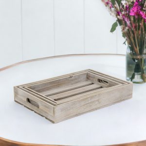 19" Gray Rectangular Wood Handmade Tray With Handles