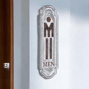 12" X 4" Gray and Brown Handcrafted Mens Room Metal Wall Decor