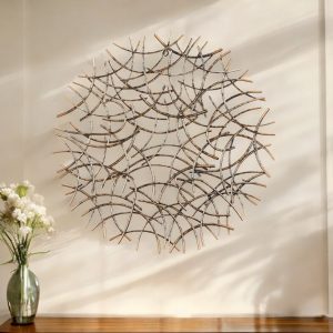 33" X 33" Bronze Metal Abstract Lines Round Hanging Dimensional Sculpture