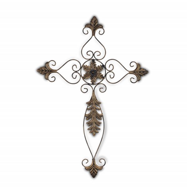 30" X 22" Bronze Floral Cross Metal Hanging Dimensional Sculpture - Image 3