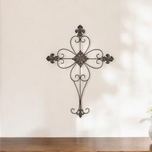 29" X 22" Bronze Metal Hanging Wall Cross Dimensional Sculpture