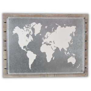 25" X 34" Brown and Gray Wood and Metal World Map Hanging Dimensional Sculpture