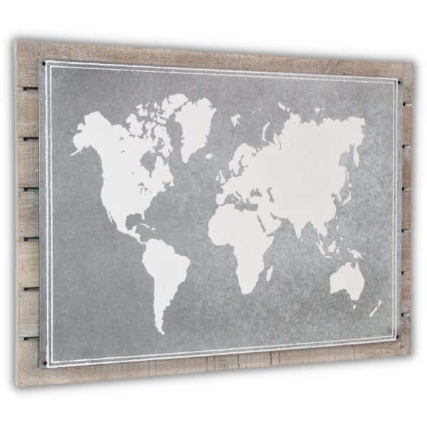 25" X 34" Brown and Gray Wood and Metal World Map Hanging Dimensional Sculpture - Image 3