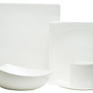 White Five Piece Square Bone China Dinnerware Set