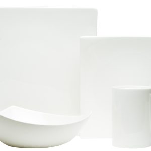 White Four Piece Square Bone China Dinnerware Set