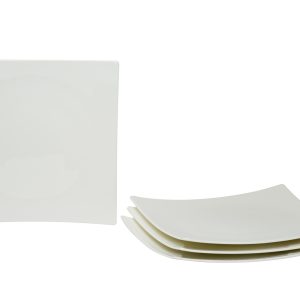 White Six Piece Square Bone China Service For Six Dinner Plate Set