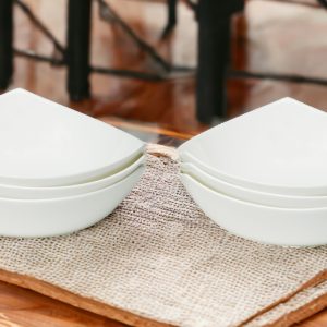 White Six Piece Triangle Bone China Service For Six Bowl Set