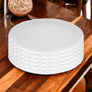 White Six Piece Round Pebbled Porcelain Service For Six Dinner Plate Set