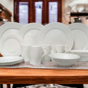 White Sixteen Piece Round Bone China Service For Four Dinnerware Set