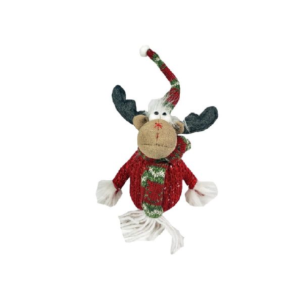 9" Brown And Red  Christmas Moose  Fabric Sculpture - Image 2