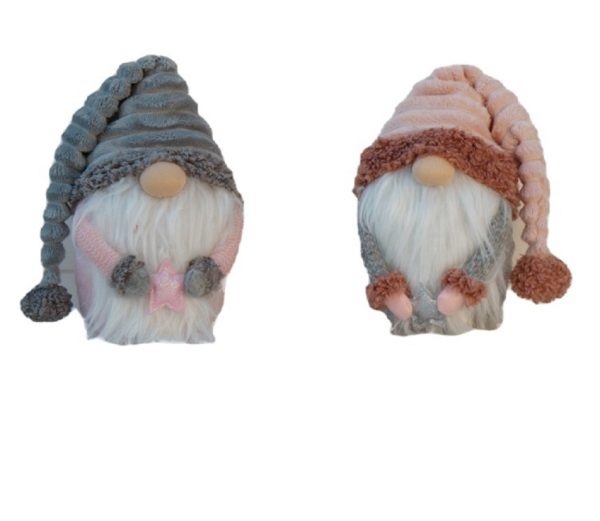 Set Of Two 11" Grey And Pink Fabric Christmas Gnome - Image 3