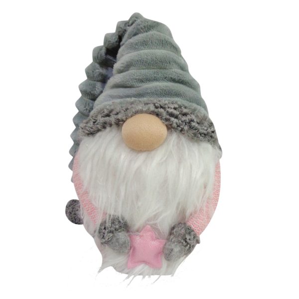 Set Of Two 11" Grey And Pink Fabric Christmas Gnome - Image 2
