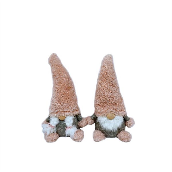 Set Of Two 14" Pink Fabric Christmas Gnomes - Image 3