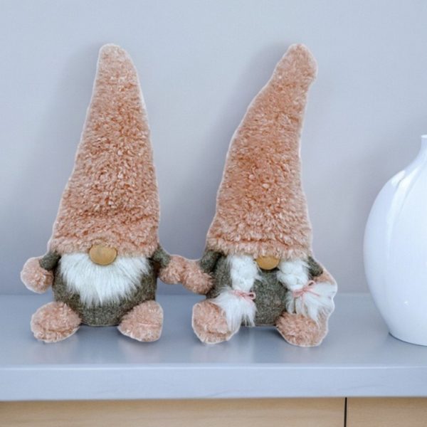 Set Of Two 14" Pink Fabric Christmas Gnomes
