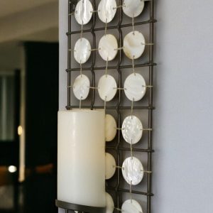 15" Brown and White Iron Geometric Wall Sconce Candle Holder With Candle