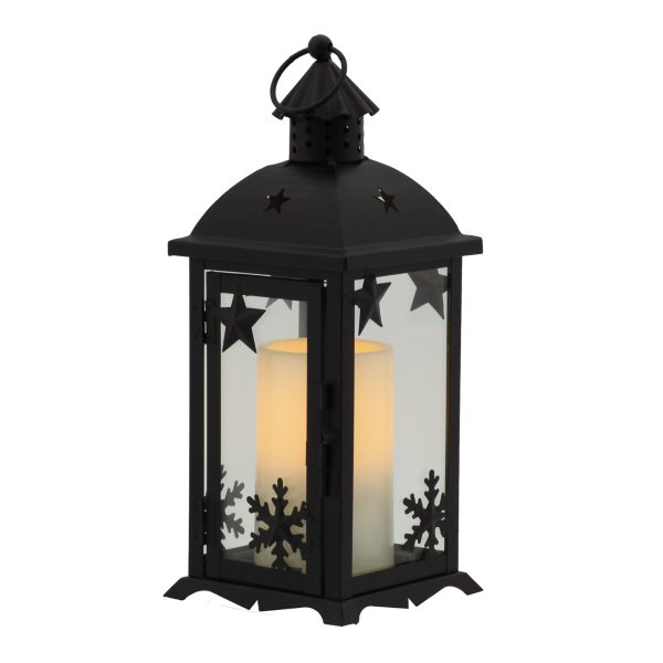 12" Black Glass and Metal Ornate Centerpiece Lantern Candle Holder With Candle - Image 3