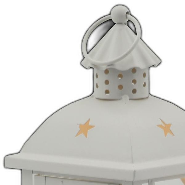 12" White Metal Tabletop Lantern Candle Holder With Candle - Image 3