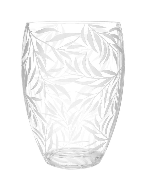 12" Clear and Frosted Leaf Pattern Oval Crystal Table Vase - Image 2