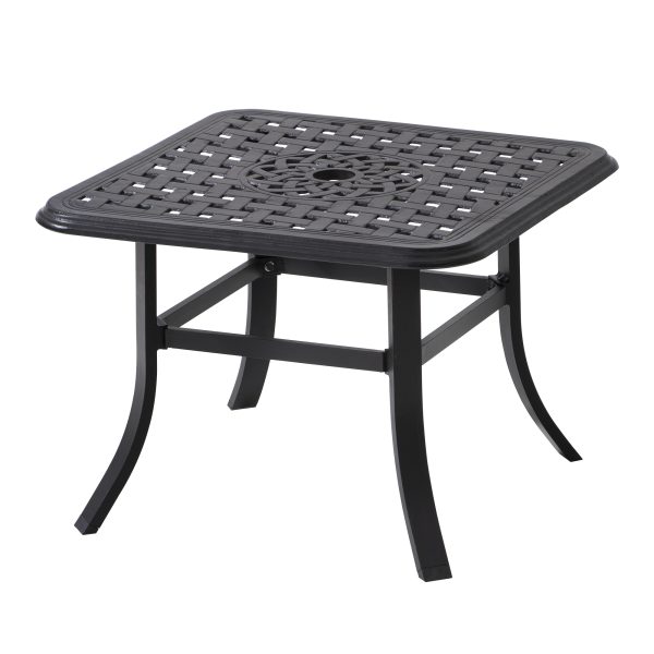 24" Black Square Metal Outdoor Bistro Table With Umbrella Hole - Image 2