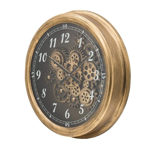 21" Circle Black and Gold Wood and Glass Analog Exposed Gear Wall Clock - Image 4