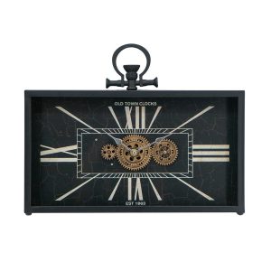 13" Black and Gold Metal and Glass Analog Vintage Style Crackle Wall Clock