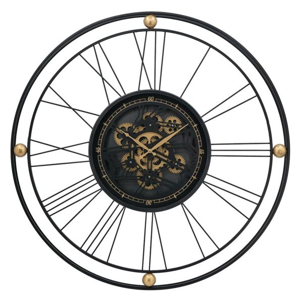 32" Circle Black and Gold Metal and Glass Analog Exposed Gear Wall Clock