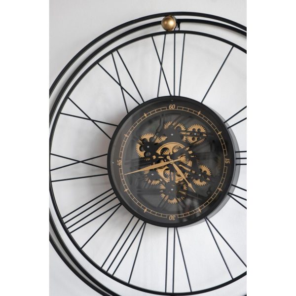 32" Circle Black and Gold Metal and Glass Analog Exposed Gear Wall Clock - Image 4