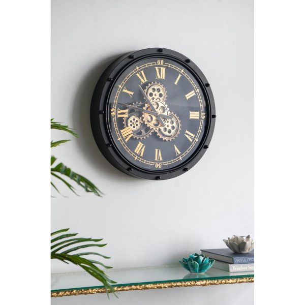 20" Circle Black and Gold Metal and Glass Analog Wall Clock - Image 3